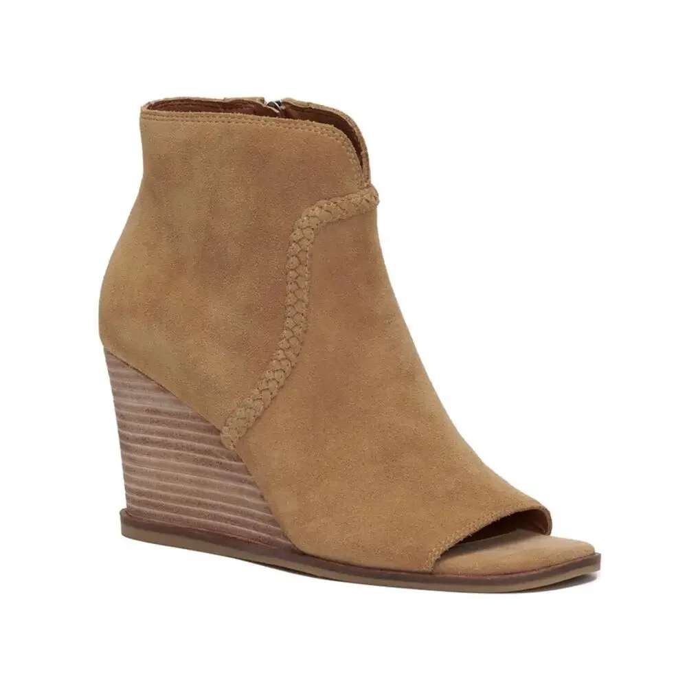 NEW Lucky Brand Lureli Peep Toe Western Wedge Booties Shooties